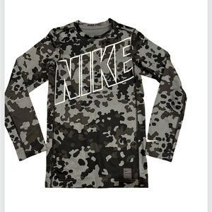Nike Pro Dri-FIT Compression Boys Shirt Black Gray Camo Size XL